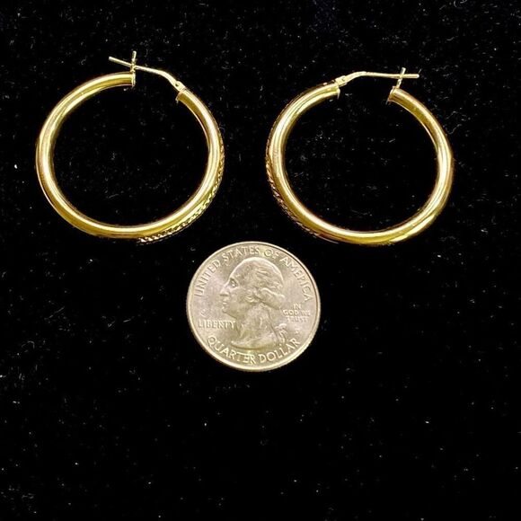 ARI Stunning 1 3/8” Gold Vermeil Dangle Hoop Earrings - Picture 4 of 5